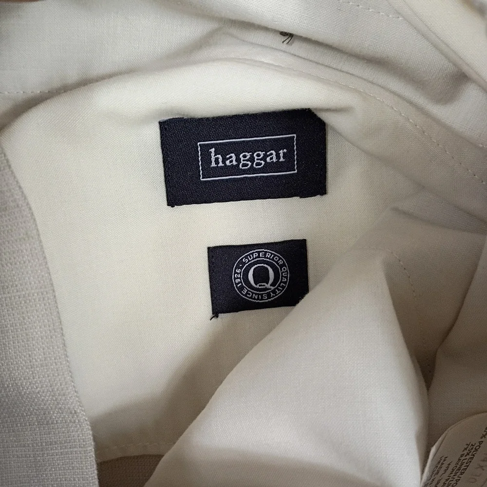 Haggar Dress Pants Men 44x30 Tan Pleated Linen Blend Vintage 90s Work Trousers